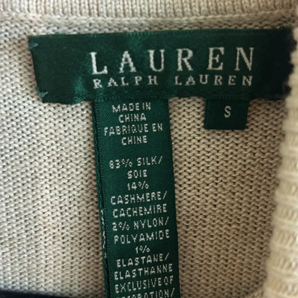 Lauren Ralph Lauren Tan Silk Cashmere Blend Turtleneck Sweater Size Small